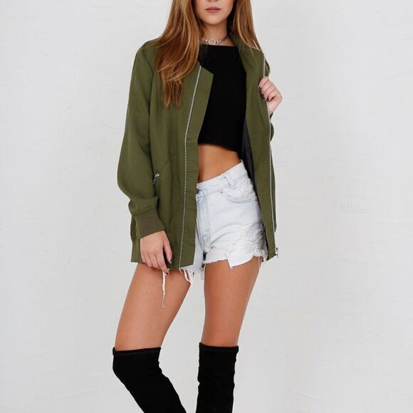 Nana Judy army green oversized bomber jacket size XS - Picture 3 of 7